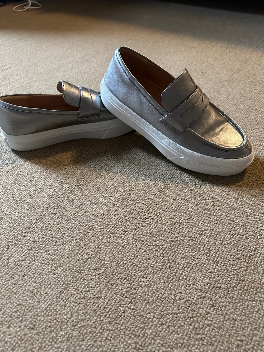 J/Slides Metallic Silver Platform Loafer Sneakers